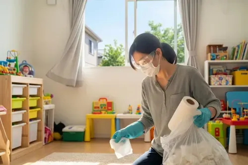 子どもが嘔吐したときの消毒はどうする?嘔吐物の処理と消毒液の作り方を小児科医が解説