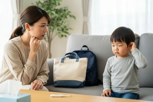 子どもの中耳炎は保育園に行ける?|登園の目安・うつるのか・受診タイミング